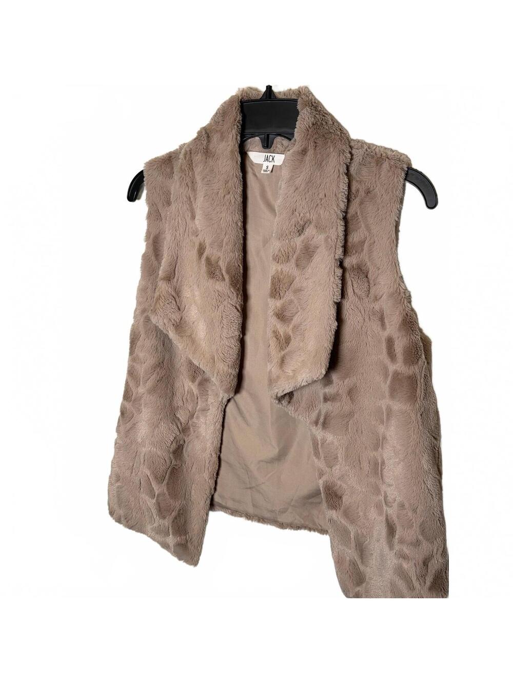JACK Women's Small Taupe Faux Fur Open Front Draped Vest Soft Plush Layering